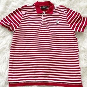 Octobers very Own Red and White Striped  Polo Shirt large